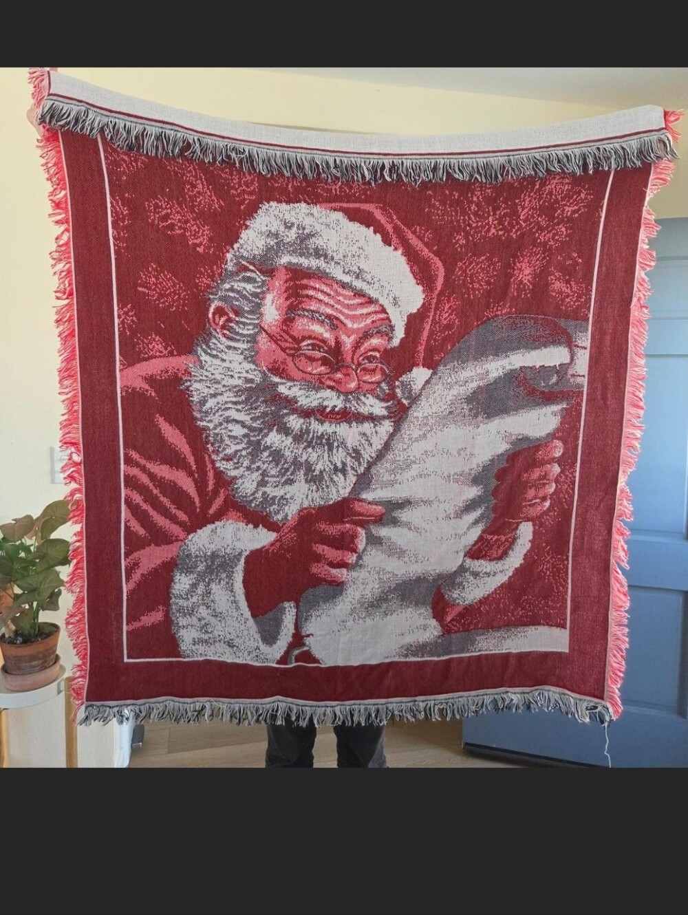 Vintage Santa Claus Christmas Woven Throw Blanket